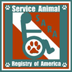 Teal and orange square logo reading Service Animal Registry of America, with a wheelchair symbol and a paw print